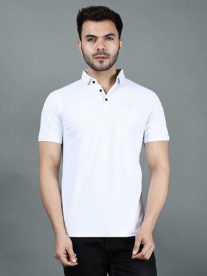 VISCERA Solid Men Polo Neck White T-Shirt