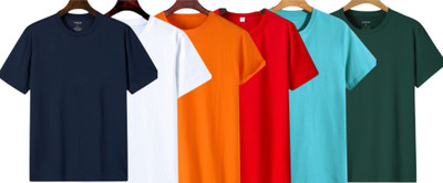 P collection Solid Men Round Neck Multicolor T-Shirt