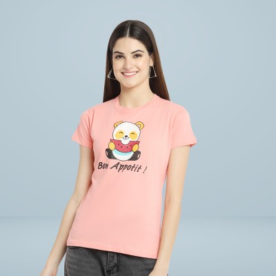 DreamBe Printed Women Round Neck Pink T-Shirt