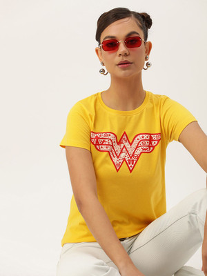 Kook N Keech Wonder Woman Graphic Print Women Round Neck Yellow T-Shirt