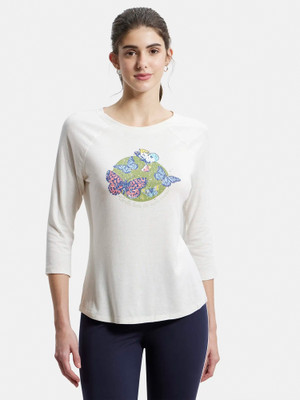JOCKEY Graphic Print Women Round Neck White T-Shirt
