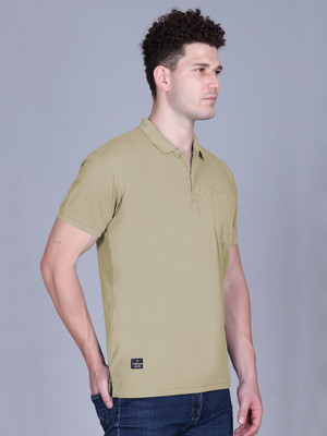 PROMOUNT Solid Men Polo Neck Beige T-Shirt