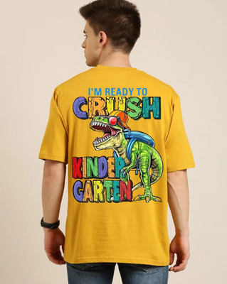 FASHNET FASHION Printed Men Round Neck Yellow T-Shirt