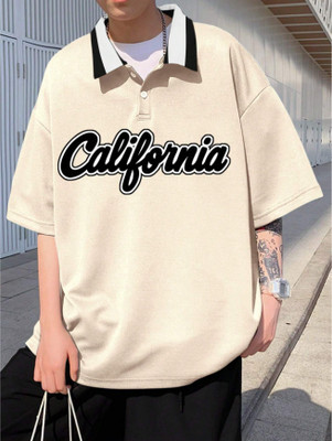 HouseOfCommon Embroidered Men Polo Neck Beige T-Shirt