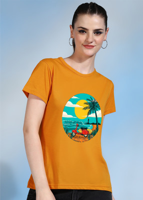 Moda Rapido Printed Women Round Neck Yellow T-Shirt