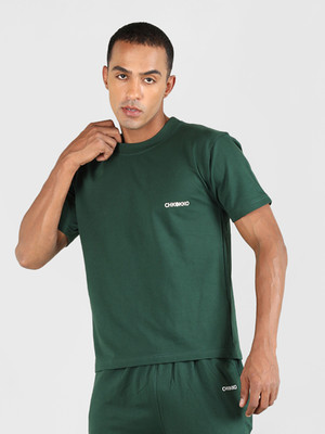 CHKOKKO Solid Men Round Neck Green T-Shirt