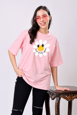 TQH Printed Women Round Neck Pink T-Shirt