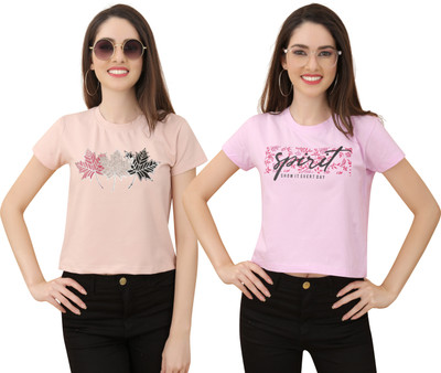 vfesta Typography Women Round Neck Pink T-Shirt