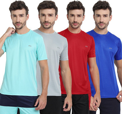 FTX Solid Men Round Neck Silver, Light Blue, Red, Blue T-Shirt