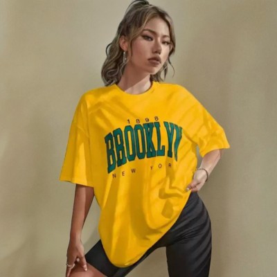 GLOBAL NOMAD Graphic Print Women Round Neck Yellow T-Shirt