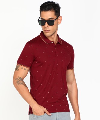 PETER ENGLAND Printed Men Polo Neck Red T-Shirt