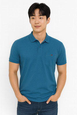 ninjafort Solid Men Polo Neck Dark Blue T-Shirt