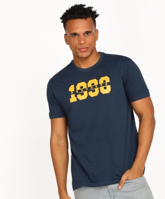 PROVOGUE Printed Men Round Neck Navy Blue T-Shirt