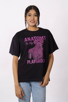Bandar Baant Graphic Print Women Round Neck Black T-Shirt