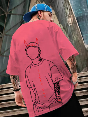 NB NICKY BOY Printed, Typography Men Round Neck Pink T-Shirt