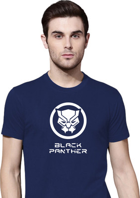 Organic Chics Printed Men Round Neck Navy Blue T-Shirt