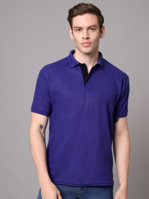 Weiord Solid Men Polo Neck Dark Blue T-Shirt