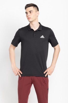 ADIDAS Printed Men Polo Neck Black T-Shirt