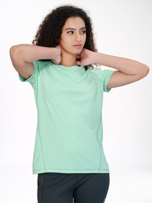 TECHNOSPORT Solid Women Round Neck Light Green T-Shirt