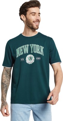 Octave Printed Men Round Neck Green T-Shirt