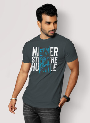 FADMARK Printed Men Round Neck Grey T-Shirt