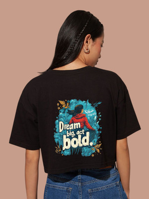 thrift style Graphic Print Women Round Neck Black T-Shirt