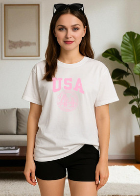 Elvia Graphic Print Women Round Neck White T-Shirt