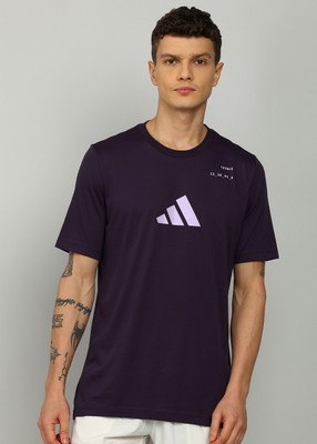 ADIDAS Solid Men Round Neck Purple T-Shirt