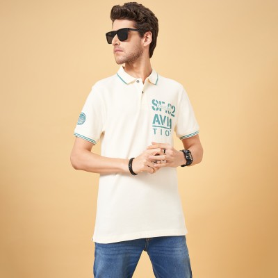 SF Jeans by Pantaloons Solid Men Polo Neck White T-Shirt