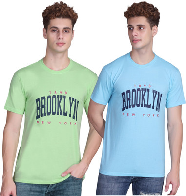 Zeffit Printed Men Round Neck Light Blue, Green T-Shirt