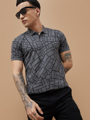 Fame Forever by Lifestyle Printed Men Polo Neck Grey T-Shirt