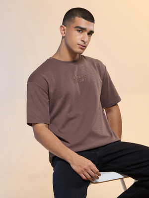 TECHNOSPORT Printed Men Round Neck Brown T-Shirt