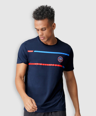 U.S. POLO ASSN. Striped Men Round Neck Blue T-Shirt