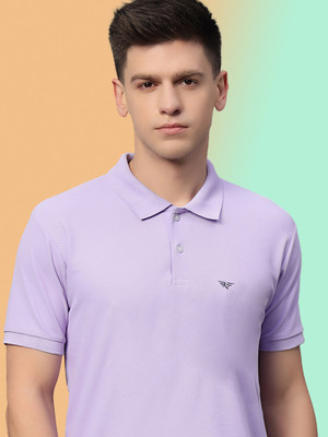 RISS CLOTHING Solid Men Polo Neck Purple T-Shirt