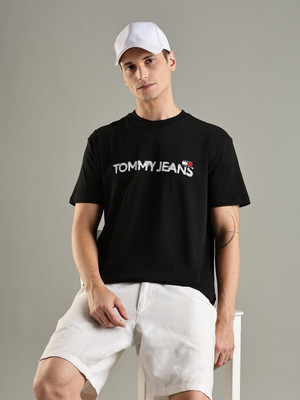 TOMMY HILFIGER Printed Men Crew Neck Black T-Shirt