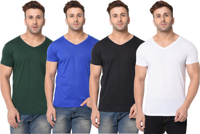 JB Jagoboy Solid Men V Neck Dark Blue, Dark Green, White, Black T-Shirt