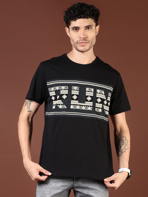 V-MART Printed Men Round Neck Black T-Shirt