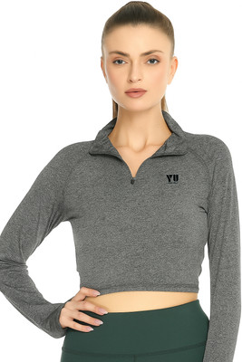 young urban Solid Women Zip Neck Multicolor T-Shirt