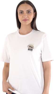 Budsbear Printed Women Crew Neck White T-Shirt