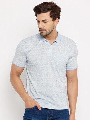 DUKE Printed Men Polo Neck Blue T-Shirt