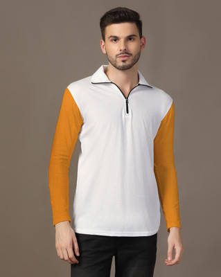 Lawful Casual Solid Men Polo Neck Gold, White T-Shirt