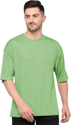 TQH Solid Men Round Neck Light Green T-Shirt