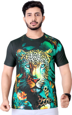 UD FABRIC Animal Print Men Round Neck Black T-Shirt