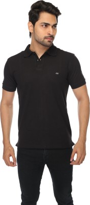 SKYKNIT Solid Men Polo Neck Black T-Shirt