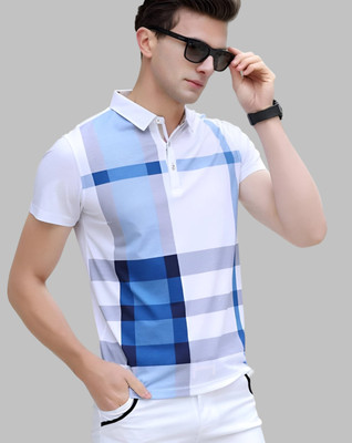 TAZO Printed Men Polo Neck Blue T-Shirt