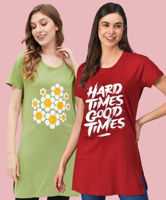 Christy World Printed Women Round Neck Multicolor T-Shirt