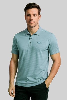 Sportz Fit Solid Men Polo Neck Blue T-Shirt