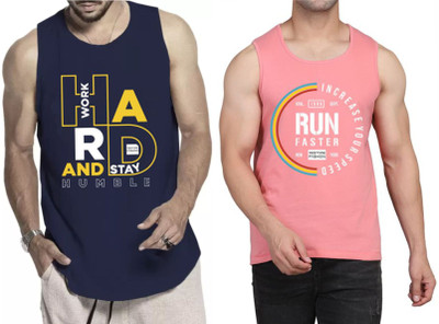 WOOSTRO Graphic Print Men Scoop Neck Dark Blue, Pink T-Shirt