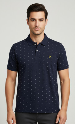 Varahient Floral Print Men Polo Neck Blue T-Shirt