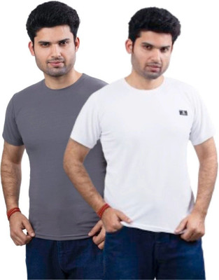 swastika vastram Solid Men Round Neck White, Grey T-Shirt